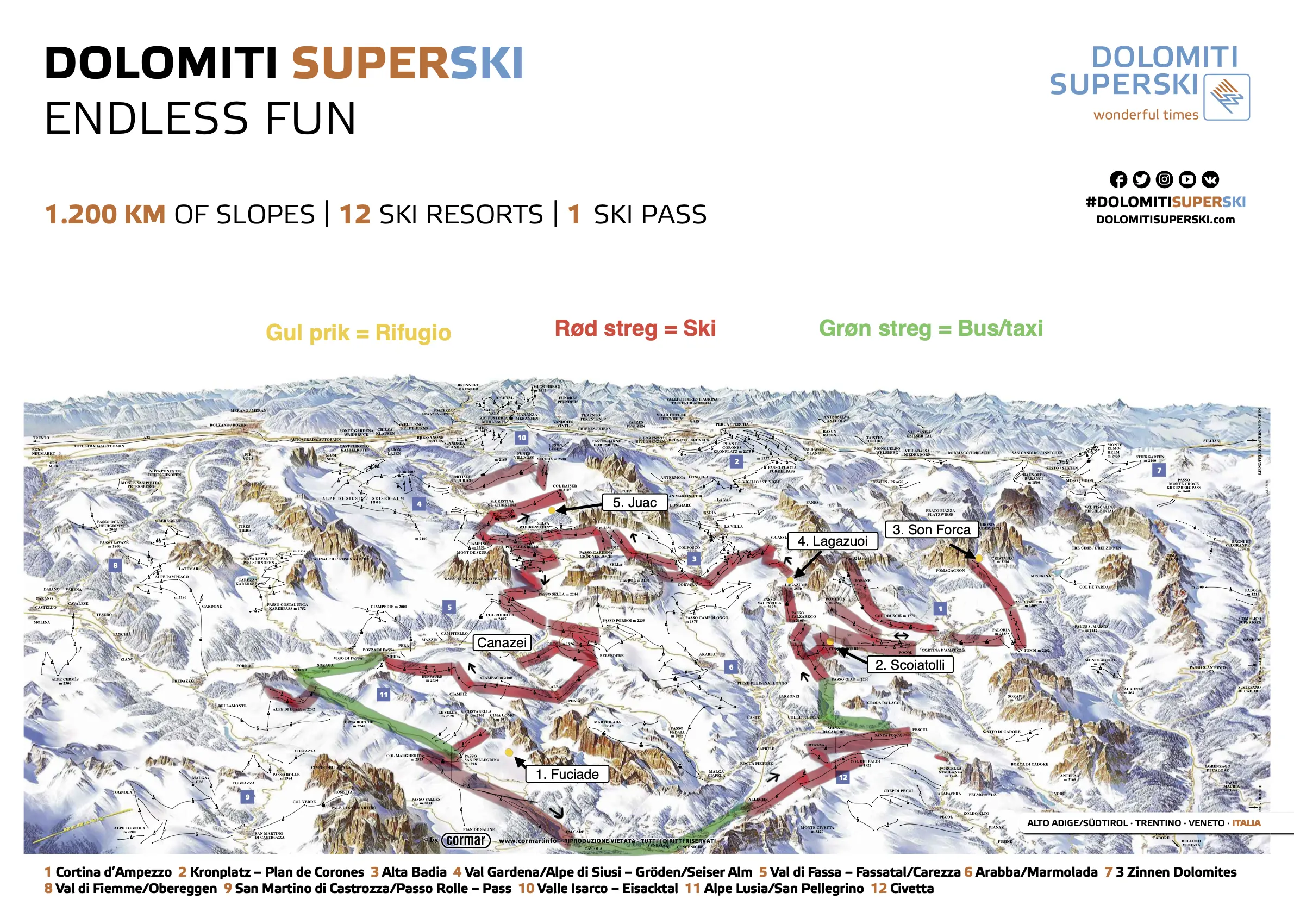 Eksempel på en tur på skisafari i Dolomitterne